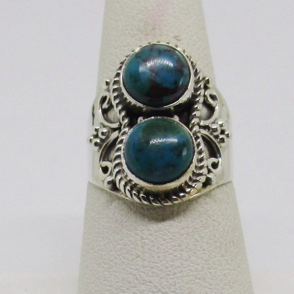 Artisan Crafted Australian Chrysocolla (Rnd) Ring Sterling Silver Size (7)